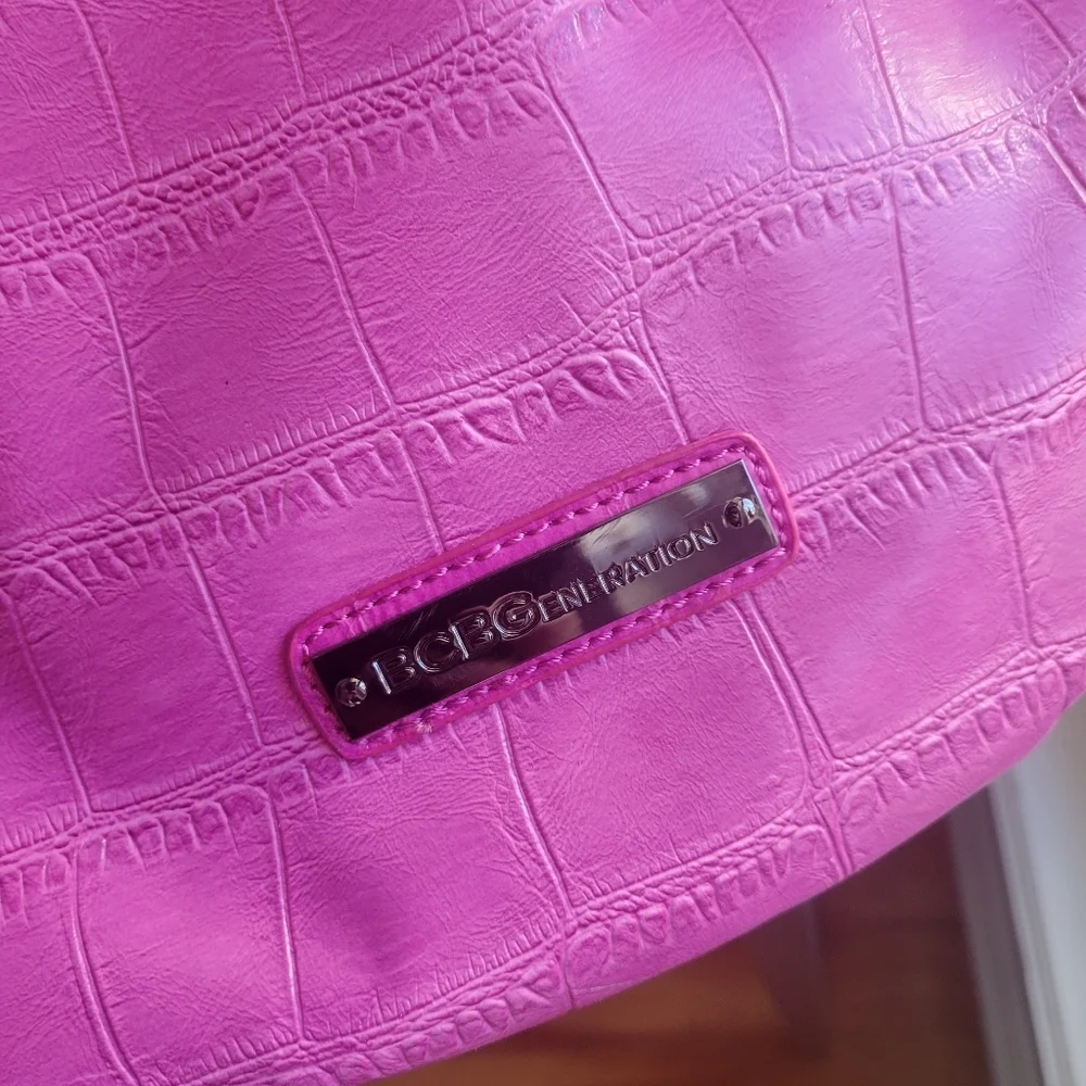 BCBGENERATION Jumbo Purple Black Tote Bag Zipper / Pockets Snap Button Medium - Picture 7 of 12